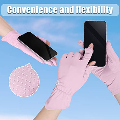 Loopeer 2 Packs Women Sun Protection Driving UV Gloves Full Finger Touchscreen Non Slip Breathable Summer Outdoor Gloves - color: Classic Grey, Classic Purple, size: Roundel