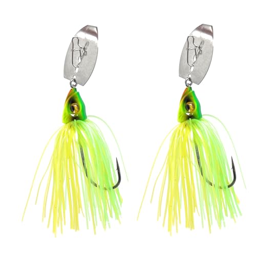 Reaction Tackle Tungsten Bladed Swim Jig Heads - Vibrating Chatter Jig with Silicone Skirt for Bass Walleye Pike (2-Pack) - color: Chartreuse Tiger, size: 3/8 Oz