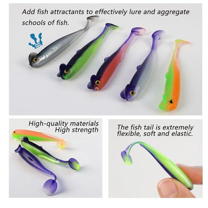 Fishing Soft Plastic Lures, Paddle Tail Swim Baits for Bass Fishing,Paddle Tail Swimbaits for for Bass Trout Walleye Lures, 30/50pcs Soft Plastic Baits with Box - color: E:2.36in/0.05oz-50pcs