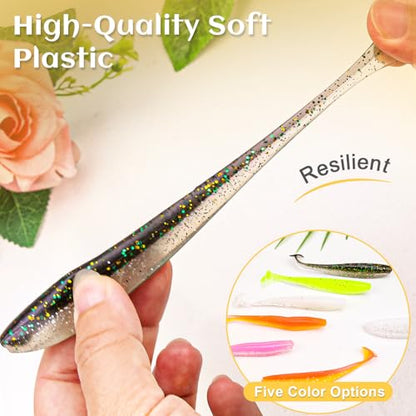 30pcs Soft Plastic Fishing Lures Paddle Tail Swimbaits Soft Baits Lure for Bass Crappie Trout Shad Freshwater Saltwater Fishing Mixed 3.5 Inch 4.7 Inch Swim Bait Kit with Box - color: White, Black, Pink, Orange, Yellow