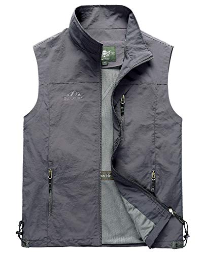 Hixiaohe Mens Lightweight Vest Outerwear Casual Summer Outdoor Travel Vest for Hiking Fishing Golf Photo Work with Pockets - color: Gray, size: Large