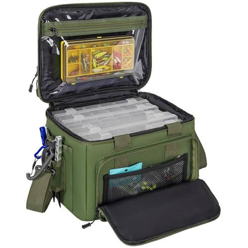 20L Fishing Tackle Bag Empty, Fits 3400-3600 & 4007 Lure Boxes, Water Resistant Fishing Gear Storage Bag, Portable Padded Shoulder Strap Bag for Saltwater Freshwater, Green - color: Green, style: Bag Only