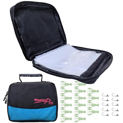 MASTERPRO Fishing Soft Lure Storage Bag with 10 Single Detachable Washable Plastic Pocket Sleeves, for Fishing Tackle Rigs Lines Baits Binder Bag Organizer - color: Shrimp Luminous