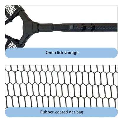 101.5in Large Fishing Net with Handle Carbon Fiber Coated Rubber Telescoping Minnow Long Landing Pond Net Collapsible Kayak Folding Fish Net - color: Carbon fiber