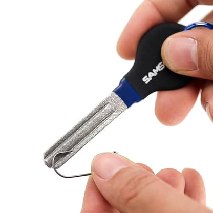 SAMSFX Fishing Hook Sharpener Hook File for Fishing Diamond File with Handle Portable Double Sided Fine and Medium Grits for Men - color: Black/Blue
