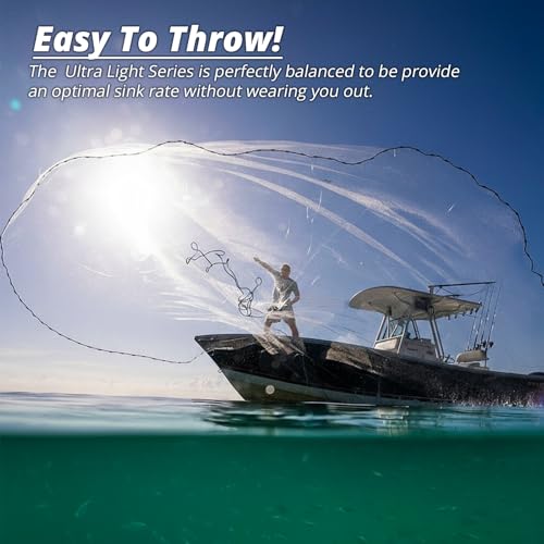 Ultra Light Series Fishing Cast Net (0.8 lb/ft) with Eco-Friendly Lead Weights, 3/8inch Mesh Size, Throw Nets for Freshwater & Saltwater, 4/6/8/10/12 Ft Radius Casting Net - size: 4-ft radius