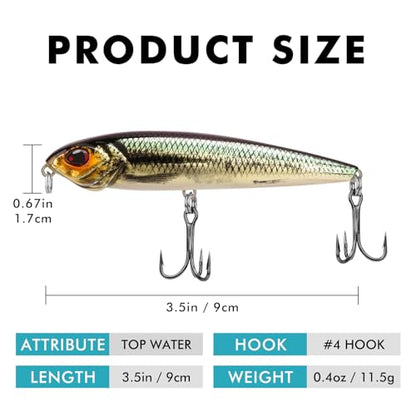 TRUSCEND Popobait Easy Catch Fishing Lures with BKK Hooks, Instant Startup, Longer Cast, Balanced Spray/Sound/Swim, Plopper Topwater Lures for Bass, Trout, Pike, Walleye, Freshwater Saltwater Fishing - color: E3-3.5",0.4oz
