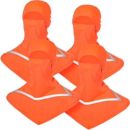 Seematn 4 Pcs Summer Balaclava Men Women Sun Face Mask for UV Protection Neck Covers with Reflective Strip Construction Work - color: Neon Orange