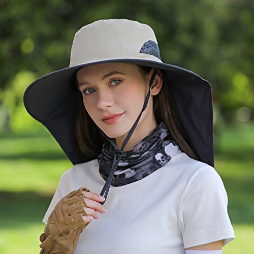 HUAMULAN Women Large Brim Sun Hat with Neck Flap, Men Quick Dry Hiking Fishing Safari Hat UPF 50+ - color: Hyp011-mise