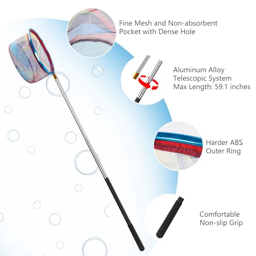 Kids Fishing Net, 2 Pack Telescopic Fishing Landing Net with Aluminum Pole Handle for Kids, Collapsible Bucket Kids Sand Pail, Fishing Net Butterfly Nets for Kids, Outdoor Playing - color: Blue