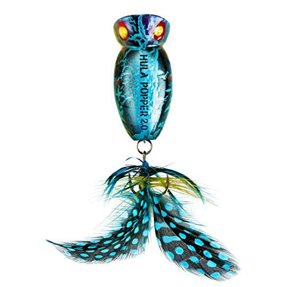 Arbogast Hula Popper 2.0 Topwater Fishing Lure with Feathered Treble Hook and Crackle Pattern Body - color: Blue Kill