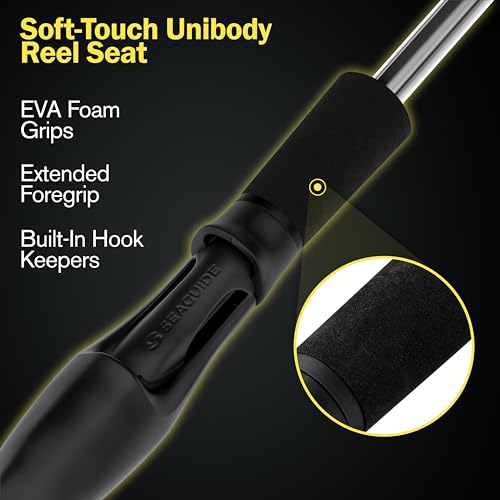 Next 1 Freshwater Bass Fishing Rod, Casting, Graphite Blank | 6 Casting Rod Models: For Topwater, Jig, Frog & Crankbait, 8-30 lb, 1/8-1.5 oz, 20/30-Ton Graphite, SeaGuide Zirconia Guides - color: Black, size: 7'6" H, FAST