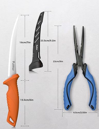 2PC Fishing Tool Kit - 7" Fillet Knife,Fishing Pliers,Multitool Hook Remover Fishing Pliers,Fishing Gear for Saltwater - color: 9.4"Fishing Pliers Blue