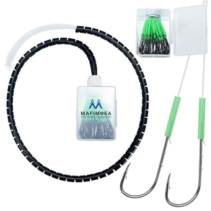 Fishing Hook Case with 40 Pre-Tied Hooks, Transparent Tackle Box, Offset Double Barbed Baitholder Hooks with Glow Sleeves for Bass Catfish Snapper Croaker Walleye Saltwater Freshwater - size: 2/0#-40pcs
