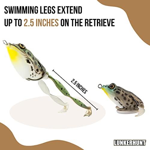 LUNKERHUNT Frog Lure for Bass Fishing | Pocket Frog Fishing Lure 1.75 Inch | Topwater Fishing Lures, Soft Hollow Body, Weedless Hooks for Trout, Pike in Saltwater and Fresh Water - style: Rocky Toad