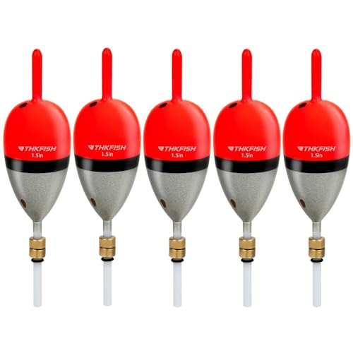 THKFISH Wood Slip Bobber for Fishing with Brass Weighted Crappie Floats - color: Red, size: 1.5in * 5pcs