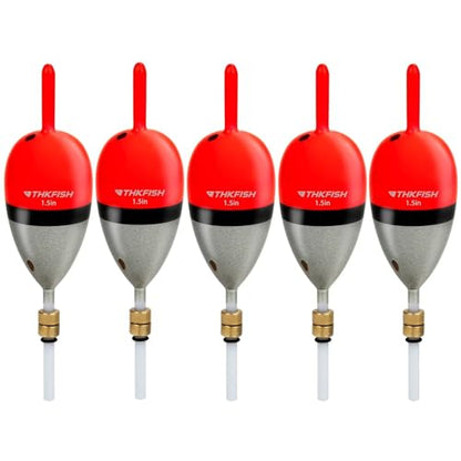 THKFISH Wood Slip Bobber for Fishing with Brass Weighted Crappie Floats - color: Red, size: 1.5in * 5pcs