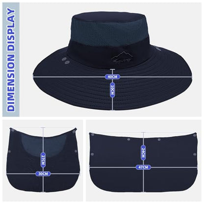 Fishing Hat for Men Sun Protection Hat with Removable Mesh Face Neck Flap Cover Windproof Strap for Men and Women - color: Navy Blue