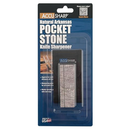 AccuSharp Pocket Stone Sharpener with Pouch, 3 Inch Dual-Sided Sharpening Stone for Knives, Fish Hooks, Camping, Hunting Knives, Restores, Repairs & Hones Blades, Natural - color: Natural