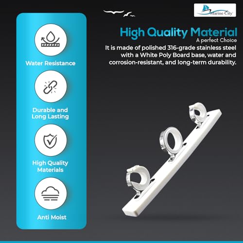 MARINE CITY Fishing Rod Storage Hanger Rack, 3-Rod Reel with White Poly Board, 316 Stainless Steel, Length 2.71 Inches for Boats Yachts Cars & Marine Use - color: 3 Rod (Stainless-Steel, Silver)