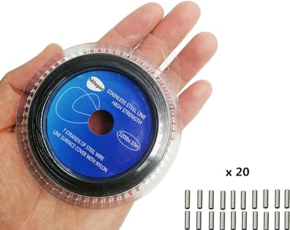 10LB-200LB Fishing line Wire Leader Vinyl Coated Stainless Steel Trace Lures Leader Wire 10 Meter,with 20pcs Crimps Sleeves,Black & Silver Select - size: 80LB