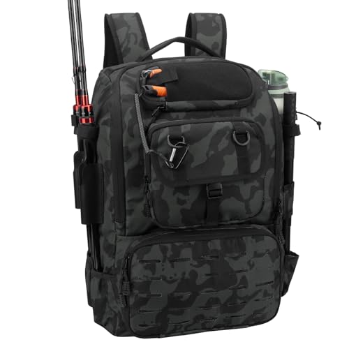 Pyrrhus 40L Fishing Backpack with Rod Holders & Insulated Cooler Compartment, Camping Cooler Tackle Storage for Anglers