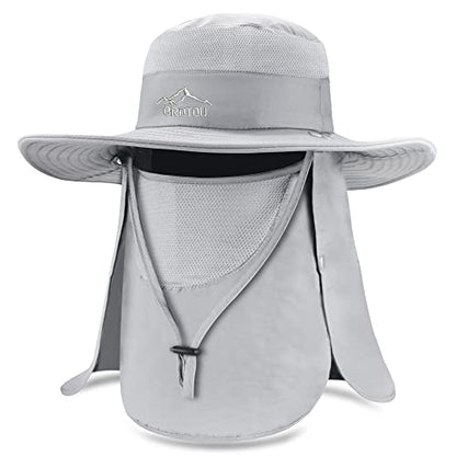 BROTOU Sun Cap Fishing Hats, UPF 50+ Wide Brim Outdoor Protection Hat, Sun Hat with Face & Neck Flap Cover for Men and Women