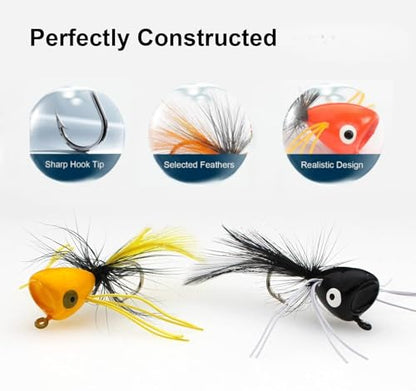 Fly Fishing Poppers,Topwater Popper Flies Bugs Lure, Dry Flies Kit for Bluegill Sunfish Bass Crappie Steelhead Flies Trout Salmon Perch for Fly Fishing Bass Panfish Bluegill Trout Salmon - color: 10pcs
