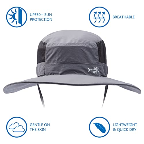 BASSDASH UPF 50+ Sun Fishing Hat Water Resistant with Detachable Neck Flap - color: Light Grey - Big Head Size
