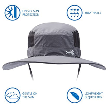 BASSDASH UPF 50+ Sun Fishing Hat Water Resistant with Detachable Neck Flap - color: Light Grey - Big Head Size