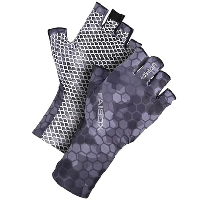 Fly Fishing Gloves Men Sun Sleeves Fingerless UPF Camo Quick-Drying UV Sun Protection for Kayak Rowing Adults Women - color: Checkered Camo, size: Small