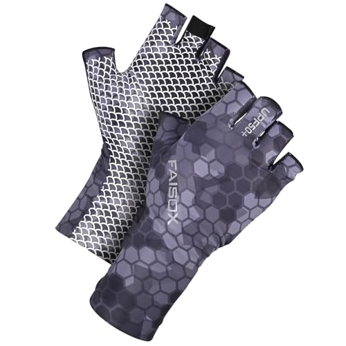 Fly Fishing Gloves Men Sun Sleeves Fingerless UPF Camo Quick-Drying UV Sun Protection for Kayak Rowing Adults Women - color: Checkered Camo, size: Medium