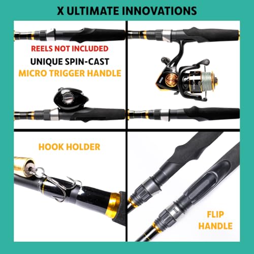 Rigged & Ready X Series™ Travel Fishing Rods. 6 Super Compact Combos and Rods, Multi-Functional, Spinning Poles. 5 to 25 Techniques from one Rod. Spin, Bass, Carp, Fly. Fresh & Saltwater Angling.
