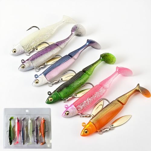 Soft Plastic baits bass Lures Fishing, Soft Plastic Walleye Fishing Lures, Paddle Tail Swimbaits for Bass Fishing, Fishing Bait for Freshwater Saltwater Gifts - style: 6pcs-t-tail Lead-coated Bait 3.5in