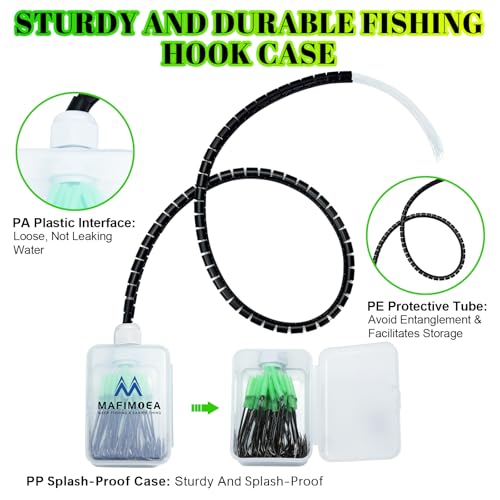 Fishing Hook Case with 40 Pre-Tied Hooks, Transparent Tackle Box, Offset Double Barbed Baitholder Hooks with Glow Sleeves for Bass Catfish Snapper Croaker Walleye Saltwater Freshwater - size: 3/0#-40pcs