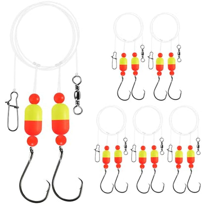Alwonder 5-Pack Pompano Rigs Surf Fishing Rigs with Snell Floats, Saltwater Live Bait Rig Swivels Duo Lock Snaps Circle Wide Gap Kahle Hooks Rig for Beach Surf Casting Pier Jetty Fishing - color: Red & Yellow 5-Pack, size: #2/0 Circle Hook