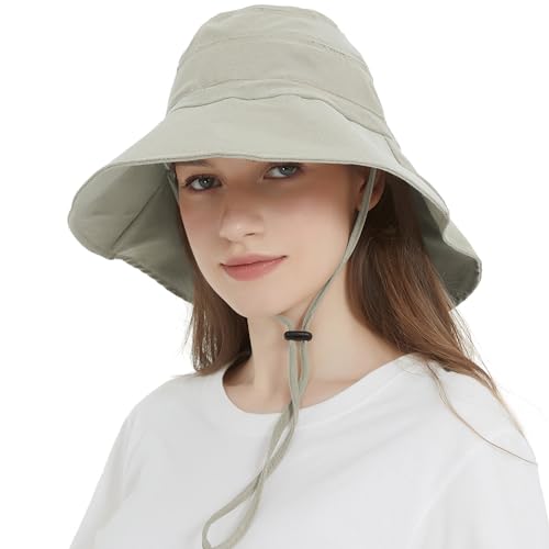 Women's Cotton Sun Hat with Neck Flap, UV Protection Wide Brim Outdoor Hat | Adjustable Fit, Moisture-Wicking & Breathable, Packable & Lightweight for Fishing Hiking Gardening Beach Safari - color: Khaki