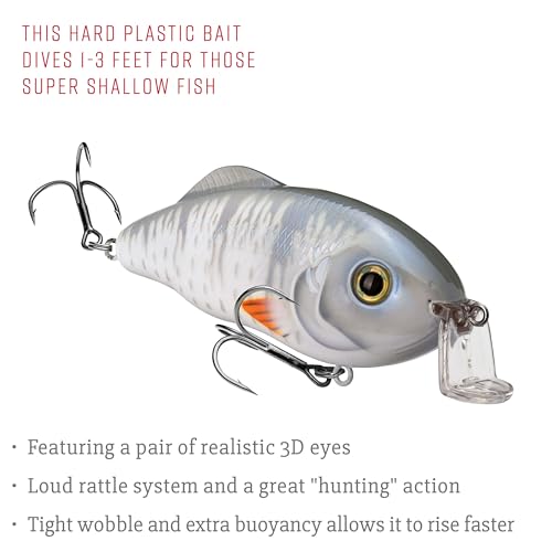 Strike King Hybrid Hunter Shallow Jr. Fishing Lure, Shallow Diving Crankbait, 90-Degree Bill, 3D Eyes, Loud Rattle, Dives 1 to 3-Feet,Size 4 & 6 Treble Hooks - color: Smooth, size: 1/2 oz