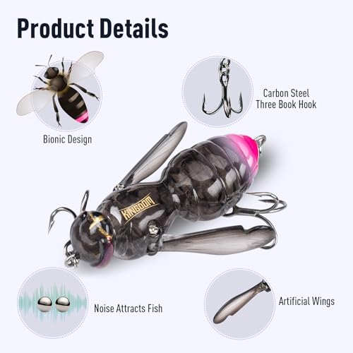 Kingdom Wasp Crawl Bait Insect Bionic Floating Fishing Lures Swimbaits Hard Artificial Baits Lure Freshwater and Saltwater Bass Carp Pike Walleye Fishing ABS Material Carbon Steel Three Book Hook - color: 02, size: 4.2g