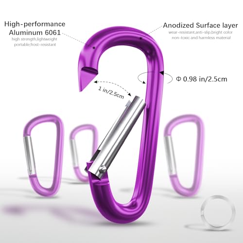 sprookber 4" & 5" Extra Large Aluminum Carabiner D Ring, Caribeener Clips, Spring Snap Hook for Keychain Clip, Set of 4 - color: purple-4", size: 4 inch
