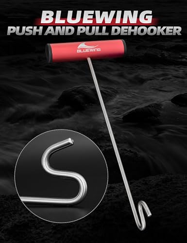 BLUEWING Fishing Hook Remover 12in/24in Stainless Steel Fish Dehooker Saltwater Push and Pull Dehooking Tool, Twist Resistance Design 1pc - color: Red, size: 12", style: Dual Curve Design