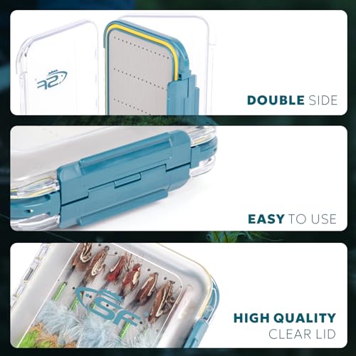 SF Large Waterproof Fly Box - Double Sided Clear Lid - Ice Fishing & Jig Head Tackle Box - Fly Flies (Dry, Wet, Nymph, Streamer) & Foam - style: Streamer Foam-Large