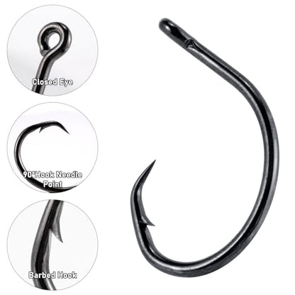 Dr.Fish 30 Pack Circle Hooks 3X Strong in-Line for Saltwater & Freshwater, Live Bait Non-Offset Fishing Hooks for Striper, Catfish, Mackerel, Bass, Tuna - size: #3/0-30 Pack