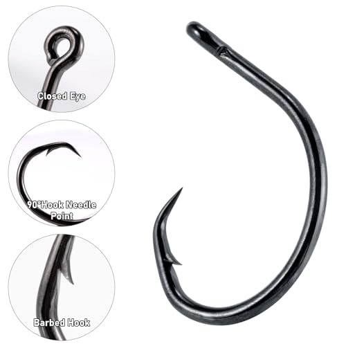 Dr.Fish 30 Pack Circle Hooks 3X Strong in-Line for Saltwater & Freshwater, Live Bait Non-Offset Fishing Hooks for Striper, Catfish, Mackerel, Bass, Tuna - size: #2/0-30 Pack