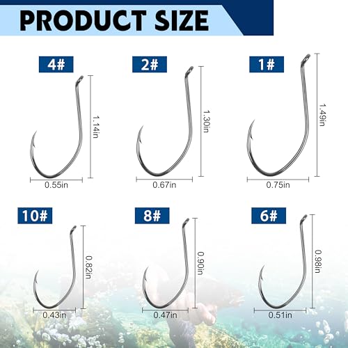 Catfish Hooks Big River Bait Hooks, 80pcs Live Cut Bait Fishing Hook Beak Offset Octopus Trotline Hook Catfishing Tackle Gear for Saltwater Freshwater Fishing - size: 6#-80pcs