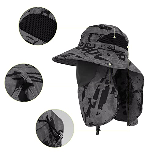 Unisex Outdoor Work Sunhat with Face Neck Flap UV Protection for Fishing Hiking Mountaineering Garden - color: Gray