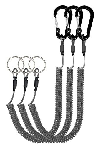 Lix&Rix Retractable Safety Coiled Lanyard with Aluminium Alloy Carabiner Clip, Black/Blue/Green/Red/Silver/Yellow - color: Black 3pcs