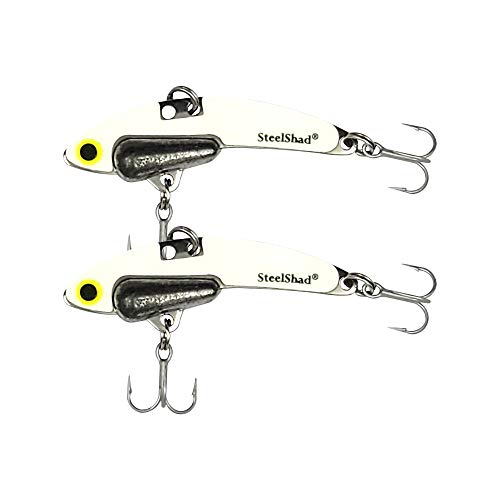 SteelShad Mini Series (1/4 oz) - 2 Pack - Glow in The Dark Fishing Lures - Lipless Crankbait for Freshwater Fishing - Perfect for Ice Fishing, Pan Fishing, Crappie, Walleye and Bass - color: Glow White