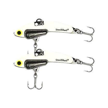 SteelShad Mini Series (1/4 oz) - 2 Pack - Glow in The Dark Fishing Lures - Lipless Crankbait for Freshwater Fishing - Perfect for Ice Fishing, Pan Fishing, Crappie, Walleye and Bass - color: Glow White