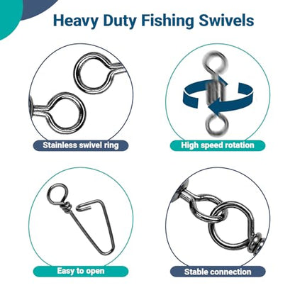AMYSPORTS High Strength Fishing Snaps Freshwater Barrel Rolling Snap Swivels Steel Lure Connector Fishing Swivel Stainless Black Nickel - size: Size2/0 (115lb) 25 pcs